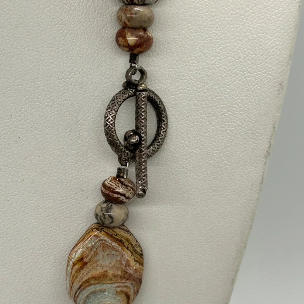 Handcrafted Jasper Necklace Multi-Color Beaded Earth Tone Artisan Stone 20" - Picture 6 of 13